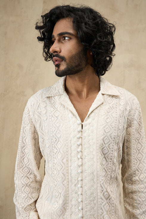 Vertical Full Lupi Button Dori Kurta Shirt Set